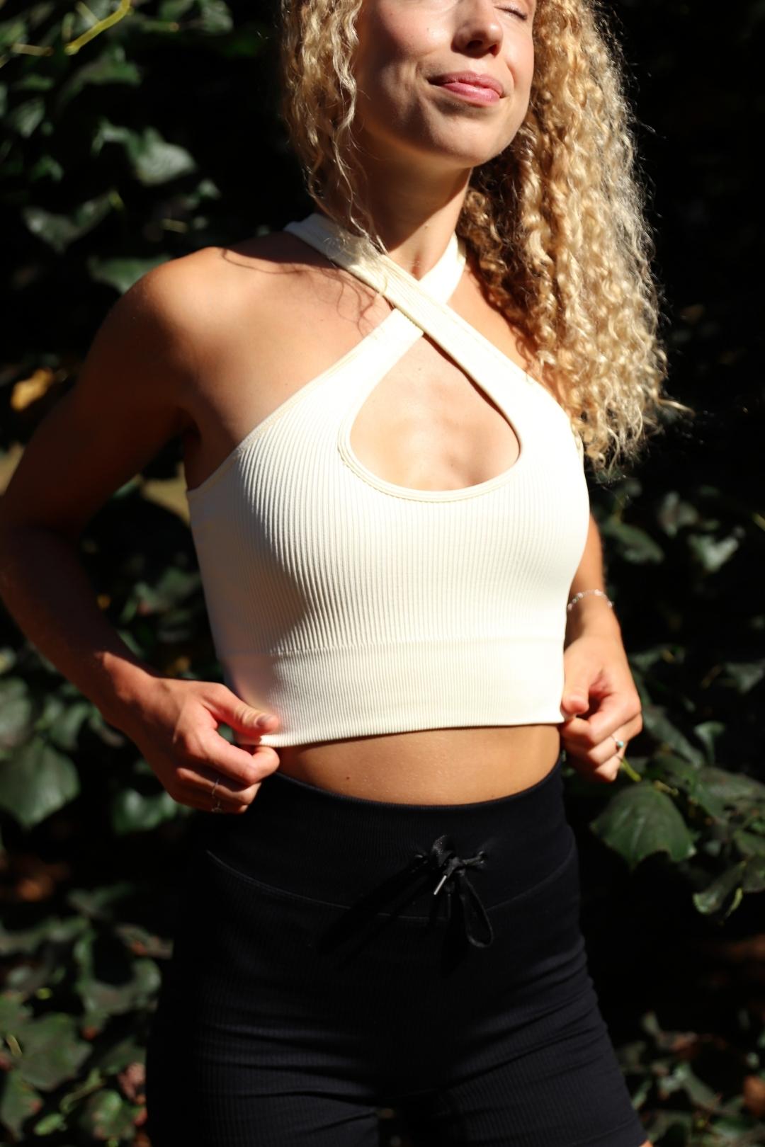 Ribbed Crossover Top | Cream